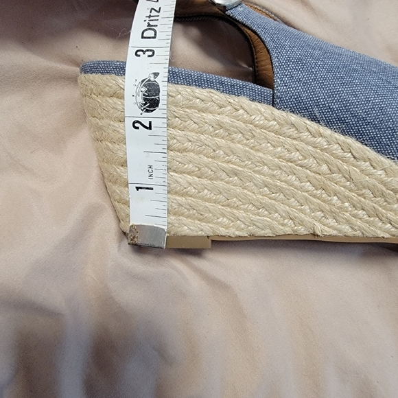 Franco Sarto Camino Blue Denim Espadrille Wedge Sandal Size 8.5 Bow Womens - Picture 9 of 10